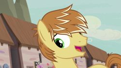 Size: 1280x720 | Tagged: safe, screencap, character:feather bangs, species:earth pony, species:pony, episode:hard to say anything, g4, my little pony: friendship is magic, male, our town, smiling