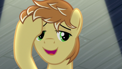 Size: 1280x720 | Tagged: safe, screencap, character:feather bangs, species:earth pony, species:pony, episode:hard to say anything, g4, my little pony: friendship is magic, male, smiling