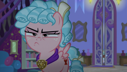 Size: 1280x720 | Tagged: safe, screencap, character:cozy glow, character:gallus, character:ocellus, character:sandbar, character:silverstream, character:smolder, character:yona, species:changedling, species:pegasus, species:pony, episode:school raze, g4, my little pony: friendship is magic, cozy glow is not amused, cozybetes, cute, determination, female, filly, foal, pouting, school of friendship, student six