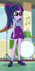 Size: 436x881 | Tagged: safe, screencap, character:twilight sparkle, character:twilight sparkle (scitwi), species:eqg human, episode:overpowered, g4, my little pony:equestria girls, clothing, cropped, female, geode of telekinesis, glasses, legs, ponytail, shoes, skirt, socks, solo