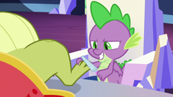 Size: 1280x720 | Tagged: safe, screencap, character:sludge, character:spike, species:dragon, episode:father knows beast, g4, my little pony: friendship is magic, claws, feet, male, nail file, winged spike