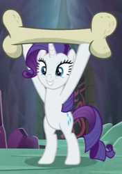 Size: 239x339 | Tagged: safe, screencap, character:rarity, species:pony, species:unicorn, episode:school raze, g4, my little pony: friendship is magic, bipedal, bone, cropped, cute, female, mare, rarara, raribetes, smiling, solo, strong, stronk