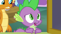 Size: 1280x720 | Tagged: safe, screencap, character:smolder, character:spike, species:dragon, episode:father knows beast, g4, my little pony: friendship is magic, male, winged spike