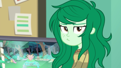 Size: 1920x1080 | Tagged: safe, screencap, character:wallflower blush, equestria girls:forgotten friendship, g4, my little pony:equestria girls, computer, garden, looking at you, pouting, solo, unamused