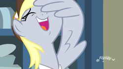 Size: 1920x1080 | Tagged: safe, screencap, character:derpy hooves, species:pony, episode:best gift ever, g4, my little pony: friendship is magic, cute, derpabetes, eyes closed, facewing, female, mare, solo, wing hands