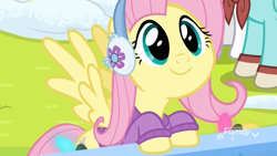 Size: 1920x1080 | Tagged: safe, screencap, character:fluttershy, species:pegasus, species:pony, episode:best gift ever, g4, my little pony: friendship is magic, adorable face, clothing, cute, dawwww, discovery family logo, earmuffs, female, hnnng, mare, shyabetes, smiling, solo focus, spread wings, sweater, weapons-grade cute, wide eyes, wings