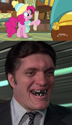 Size: 514x889 | Tagged: safe, screencap, character:pinkie pie, character:prince rutherford, species:yak, episode:best gift ever, g4, my little pony: friendship is magic, james bond, jaws (james bond), meme, moonraker, richard kiel, that's my pony, that's my x