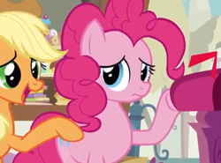 Size: 464x344 | Tagged: safe, screencap, character:applejack, character:pinkie pie, species:earth pony, species:pony, episode:wonderbolts academy, cropped, duo, hoof on shoulder, mailbox