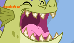 Size: 682x394 | Tagged: safe, screencap, character:sludge, species:dragon, episode:father knows beast, g4, my little pony: friendship is magic, bad teeth, nickelodeon, solo