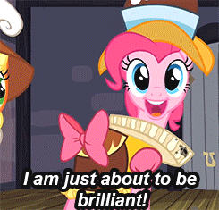 Size: 245x235 | Tagged: safe, screencap, character:pinkie pie, episode:hearth's warming eve, g4, my little pony: friendship is magic, animated, brilliant, brilliant face, chancellor puddinghead, reaction image, tenso