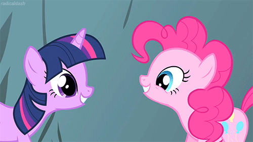 Size: 500x281 | Tagged: safe, screencap, character:pinkie pie, character:twilight sparkle, character:twilight sparkle (unicorn), species:earth pony, species:pony, species:unicorn, episode:feeling pinkie keen, g4, my little pony: friendship is magic, animated, cute, dawwww, diapinkes, duo, eye contact, female, gif, grin, holding hooves, hug, looking at each other, mare, smiling