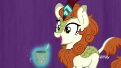 Size: 1920x1080 | Tagged: safe, screencap, character:autumn blaze, species:kirin, episode:sounds of silence, g4, my little pony: friendship is magic, a kirin tale, cup, excited, magic, overjoyed, smiling, solo