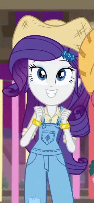 Size: 328x708 | Tagged: safe, screencap, character:rarity, episode:five to nine, g4, my little pony:equestria girls, animated, bracelet, clothing, cowboy hat, cowgirl, cropped, cute, dancing, dancity, female, gif, hat, jewelry, overalls, raribetes, rarihick, smiling, solo, stetson
