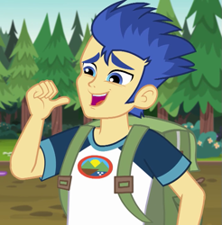 Size: 709x720 | Tagged: safe, screencap, character:flash sentry, equestria girls:legend of everfree, g4, my little pony:equestria girls, awkward smile, backpack, camp everfree outfits, cropped, exploitable, male, smiling