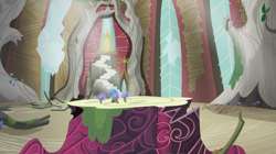 Size: 1440x807 | Tagged: safe, screencap, episode:the lost treasure of griffonstone, g4, my little pony: friendship is magic, castle griffonstone, griffonstone, mushroom, no pony, ruins, tree stump