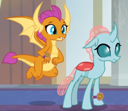 Size: 780x680 | Tagged: safe, screencap, character:ocellus, character:smolder, species:changedling, species:changeling, species:dragon, species:reformed changeling, episode:a matter of principals, g4, my little pony: friendship is magic, watch, wristwatch