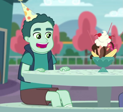 Size: 807x739 | Tagged: safe, screencap, equestria girls:rollercoaster of friendship, g4, my little pony:equestria girls, background human, cropped, food, ice cream, male, mint chip, smiling