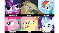 Size: 1920x1080 | Tagged: safe, screencap, character:applejack, character:fluttershy, character:pinkie pie, character:rainbow dash, character:rarity, character:twilight sparkle, character:twilight sparkle (alicorn), species:alicorn, species:pony, episode:best gift ever, episode:buckball season, episode:castle mane-ia, episode:it isn't the mane thing about you, episode:maud pie, g4, my little pony: friendship is magic, appul, candy, cereal, derp, drool, faec, food, grape fanta, great moments in animation, i regret nothing, mane six, nickname, ponkie poy, pudding face, s'mexy s'more, skittles, thousand yard stare, too much derp, tree, why not visit?