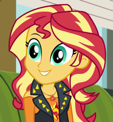 Size: 1003x1079 | Tagged: safe, screencap, character:sunset shimmer, episode:text support, g4, my little pony:equestria girls, cropped, cute, geode of empathy, magical geodes, shimmerbetes, smiling, solo, text support: sunset shimmer