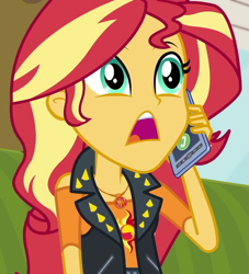 Size: 981x1080 | Tagged: safe, screencap, character:sunset shimmer, episode:text support, g4, my little pony:equestria girls, cellphone, cropped, geode of empathy, magical geodes, phone, solo, text support: sunset shimmer
