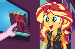 Size: 1423x944 | Tagged: safe, screencap, character:pinkie pie, character:sunset shimmer, episode:a fine line, g4, my little pony:equestria girls, cropped, cute, geode of empathy, magical geodes, offscreen character, shimmerbetes, tirek's revenge