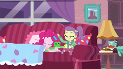 Size: 1920x1080 | Tagged: safe, screencap, character:gummy, character:pinkie pie, episode:pinkie sitting, g4, my little pony:equestria girls, lily pad (equestria girls), sleeping, young