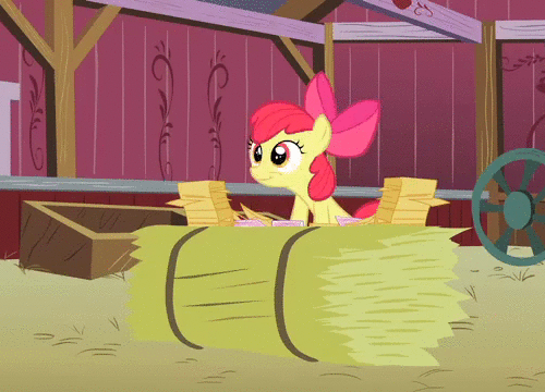 Size: 500x360 | Tagged: safe, screencap, character:apple bloom, episode:apple family reunion, g4, my little pony: friendship is magic, animated, hay bale, letter, solo