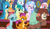 Size: 1824x1041 | Tagged: safe, screencap, character:amber grain, character:fuchsia frost, character:gallus, character:ocellus, character:sandbar, character:silverstream, character:smolder, character:yona, species:changedling, species:changeling, species:classical hippogriff, species:dragon, species:earth pony, species:griffon, species:hippogriff, species:pony, species:reformed changeling, species:unicorn, species:yak, episode:a rockhoof and a hard place, g4, my little pony: friendship is magic, background pony, bow, cloven hooves, colored hooves, dragoness, female, friendship student, hair bow, jewelry, malachite (sailor moon), male, mare, monkey swings, necklace, raised hoof, snowy quartz, stallion, teenager