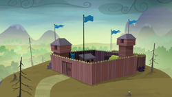 Size: 1440x810 | Tagged: safe, screencap, episode:the hooffields and mccolts, g4, my little pony: friendship is magic, dead tree, flag, fort, fort mccolt, no pony, tree