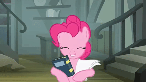 Size: 480x270 | Tagged: safe, screencap, character:pinkie pie, species:pony, episode:daring don't, g4, my little pony: friendship is magic, animated, book, gif, paper, solo