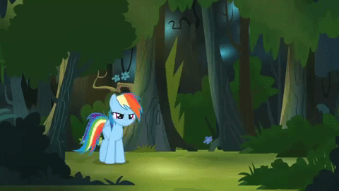 Size: 480x270 | Tagged: safe, screencap, character:rainbow dash, species:pony, episode:daring don't, g4, my little pony: friendship is magic, animated, cute, dashabetes, forest, gif, pretty, silly, solo, walking backwards