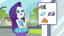 Size: 1280x720 | Tagged: safe, screencap, character:rarity, species:dragon, episode:text support, g4, my little pony:equestria girls, bracelet, cute, emoji, geode of shielding, ice, jewelry, magical geodes, pyramid, raribetes, snail, text support: rarity
