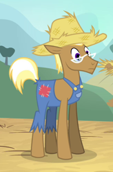 Size: 326x498 | Tagged: safe, screencap, character:trenderhoof, species:pony, species:unicorn, episode:simple ways, g4, my little pony: friendship is magic, clothing, cropped, hat, male, solo focus, straw hat