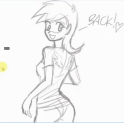 Size: 605x601 | Tagged: safe, artist:johnjoseco, screencap, character:derpy hooves, species:human, ass, female, grayscale, humanized, low quality, monochrome, solo