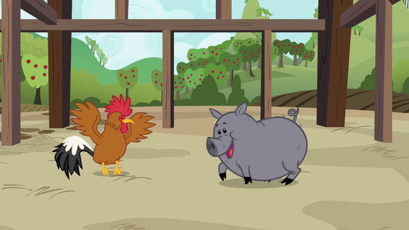 Size: 576x324 | Tagged: safe, screencap, species:rooster, episode:apple family reunion, g4, my little pony: friendship is magic, animated, pig