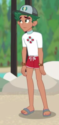 Size: 242x513 | Tagged: safe, screencap, character:timber spruce, episode:turf war, g4, my little pony:equestria girls, cap, clothing, cropped, feet, hat, legs, lifeguard timber, shorts, toes