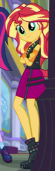Size: 216x665 | Tagged: safe, screencap, character:sunset shimmer, character:twilight sparkle, character:twilight sparkle (scitwi), species:eqg human, episode:super squad goals, g4, my little pony:equestria girls, boots, clothing, cropped, crossed arms, jacket, leather vest, legs, offscreen character, shoes