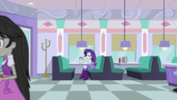 Size: 1920x1080 | Tagged: safe, screencap, character:octavia melody, character:rarity, character:sandalwood, equestria girls:dance magic, g4, my little pony:equestria girls, animated, bracelet, canterlot mall, comfort eating, crying, eating, female, food, ice cream, jewelry, makeup, marshmelodrama, mascara, mascarity, nom, rarity being rarity, running makeup, sad, sound, spoon, sundae, webm