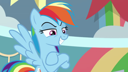 Size: 1280x720 | Tagged: safe, screencap, character:rainbow dash, species:pegasus, species:pony, episode:triple pony dare ya, female, mare, solo, spread wings, wings