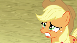 Size: 1280x720 | Tagged: safe, screencap, character:applejack, species:earth pony, species:pony, episode:triple pony dare ya, female, freckles, mare, solo