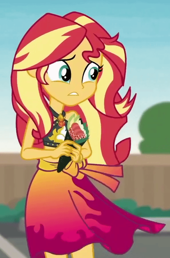 Size: 594x900 | Tagged: safe, screencap, character:sunset shimmer, episode:x marks the spot, g4, my little pony:equestria girls, animated, clothing, cropped, food, gif, sleeveless, swimsuit, windswept hair, windswept mane