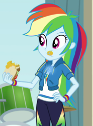 Size: 478x646 | Tagged: safe, screencap, character:rainbow dash, episode:overpowered, g4, my little pony:equestria girls, cropped, cute, dashabetes, eating, food, geode of super speed, magical geodes, sandwich