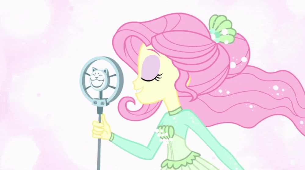 Size: 1000x560 | Tagged: safe, screencap, character:fluttershy, episode:so much more to me, g4, my little pony:equestria girls, animated, cute, female, gif, microphone, one eye closed, shyabetes, solo, wink