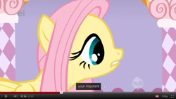 Size: 854x483 | Tagged: safe, screencap, character:fluttershy, species:pegasus, species:pony, episode:suited for success, g4, my little pony: friendship is magic, carousel boutique, female, impotence, mare, solo, youtube caption