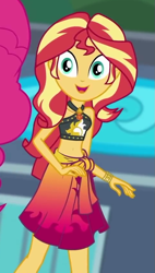 Size: 485x852 | Tagged: safe, screencap, character:sunset shimmer, episode:x marks the spot, g4, my little pony:equestria girls, belly button, clothing, cropped, geode of empathy, magical geodes, sleeveless, solo, swimsuit