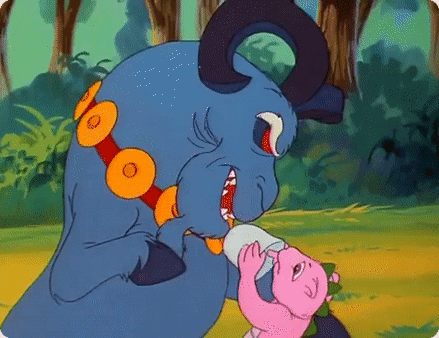 Size: 439x338 | Tagged: safe, screencap, character:grogar, character:spike (g1), episode:the return of tambelon, g1, my little pony 'n friends, animated, gif