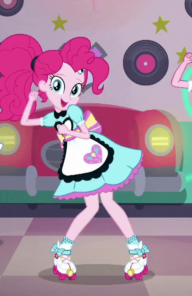 Size: 642x990 | Tagged: safe, screencap, character:pinkie pie, episode:coinky-dink world, eqg summertime shorts, g4, my little pony:equestria girls, animated, cropped, cute, dancing, diapinkes, gif, looking at you, milkshake malt, roller skates, server pinkie pie, solo, sunny sugarsocks, tip top, waitress