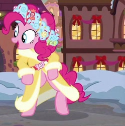 Size: 624x627 | Tagged: safe, screencap, character:pinkie pie, episode:a hearth's warming tail, g4, my little pony: friendship is magic, bipedal, cute, dancing, spirit of hearth's warming presents, tap dancing