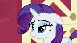 Size: 1280x720 | Tagged: safe, screencap, character:rarity, species:pony, species:unicorn, episode:applejack's day off, female, floppy ears, mare, raised eyebrow, solo