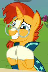 Size: 234x346 | Tagged: safe, screencap, character:sunburst, species:pony, species:unicorn, episode:uncommon bond, g4, my little pony: friendship is magic, cropped, cute, hooves together, male, smiling, solo, stallion